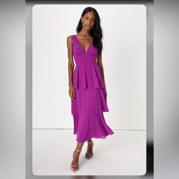 Lulus Dresses & Skirts - LULUS Celebration Time Purple Sleeveless Tiered Midi Dress